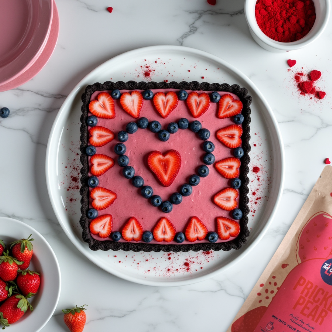 Heart-Themed Strawberry, Prickly Pear & Black Cacao Tart