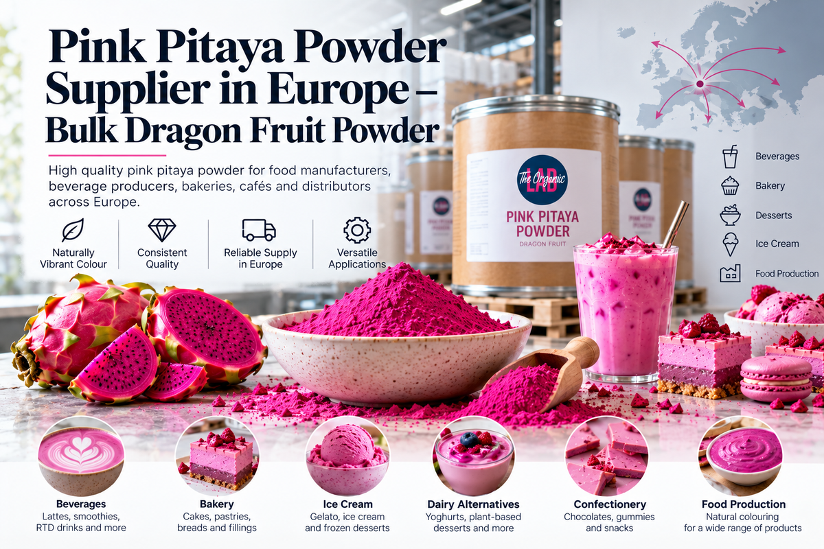 Bulk Pink Pitaya Powder supplier in Europe for food manufacturers, beverage producers, bakeries, cafés and distributors