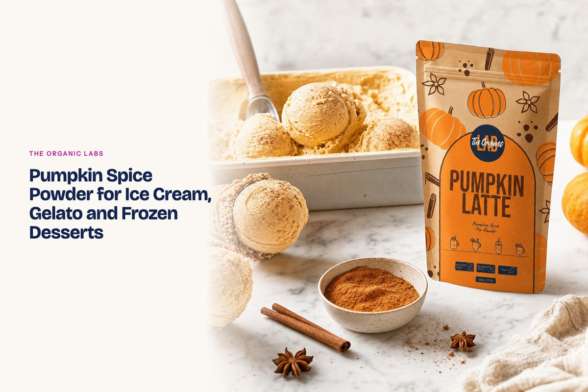 Pumpkin spice powder pack with scoops of ice cream and gelato