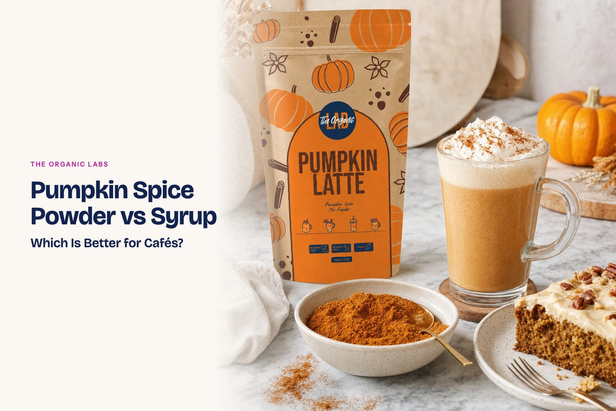 Pumpkin spice powder pack with drinks and desserts