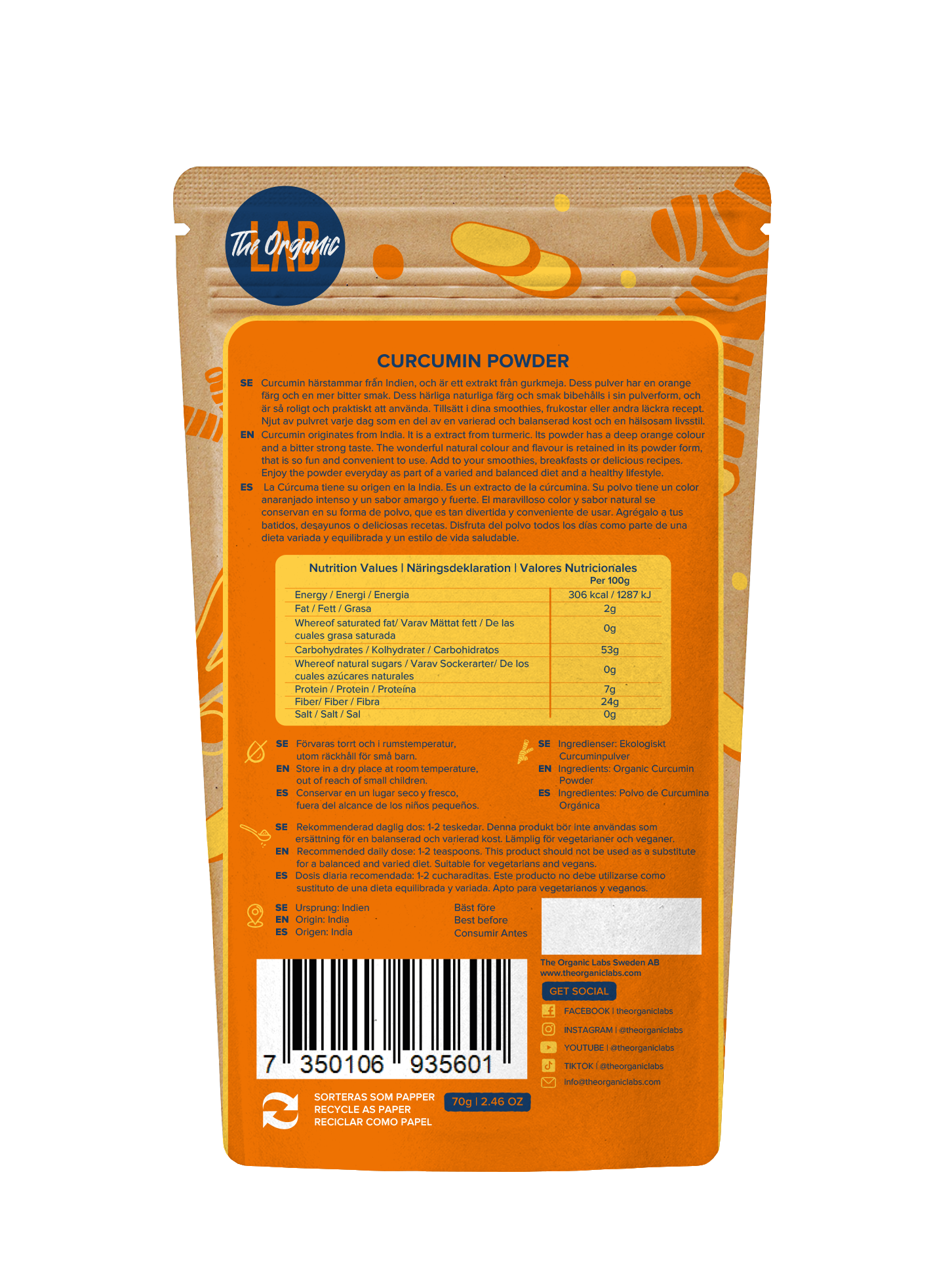 Organic Yellow Curcumin Powder