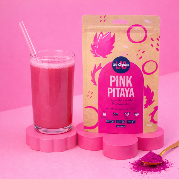 Pink pitaya juice made with dragon fruit powder