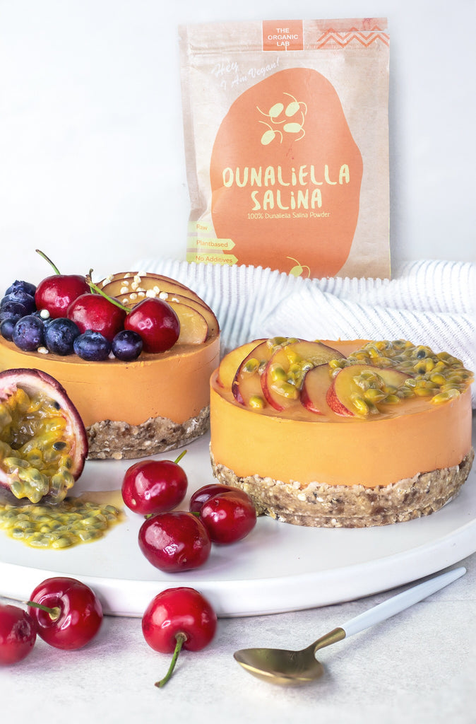 Mango , Passion Fruit and Dunaliella Salina Cheesecake