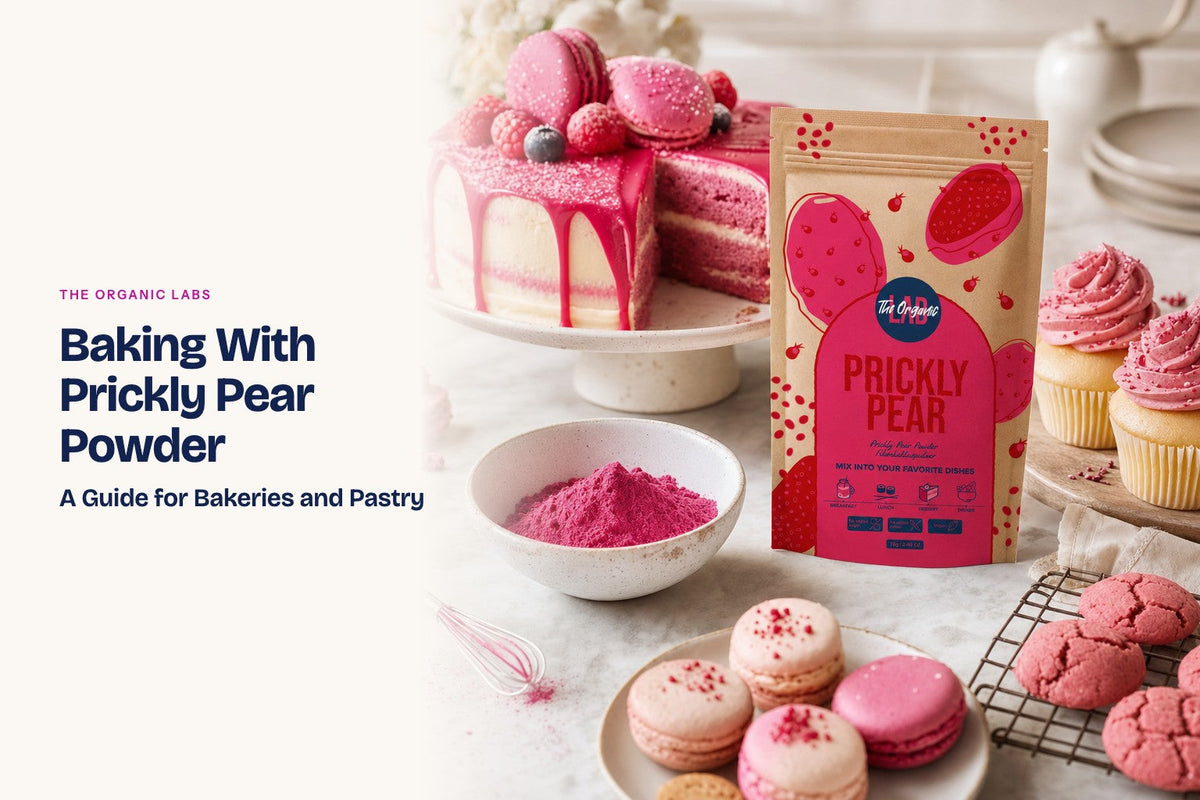 Prickly pear powder pack with cakes, cupcakes and macarons