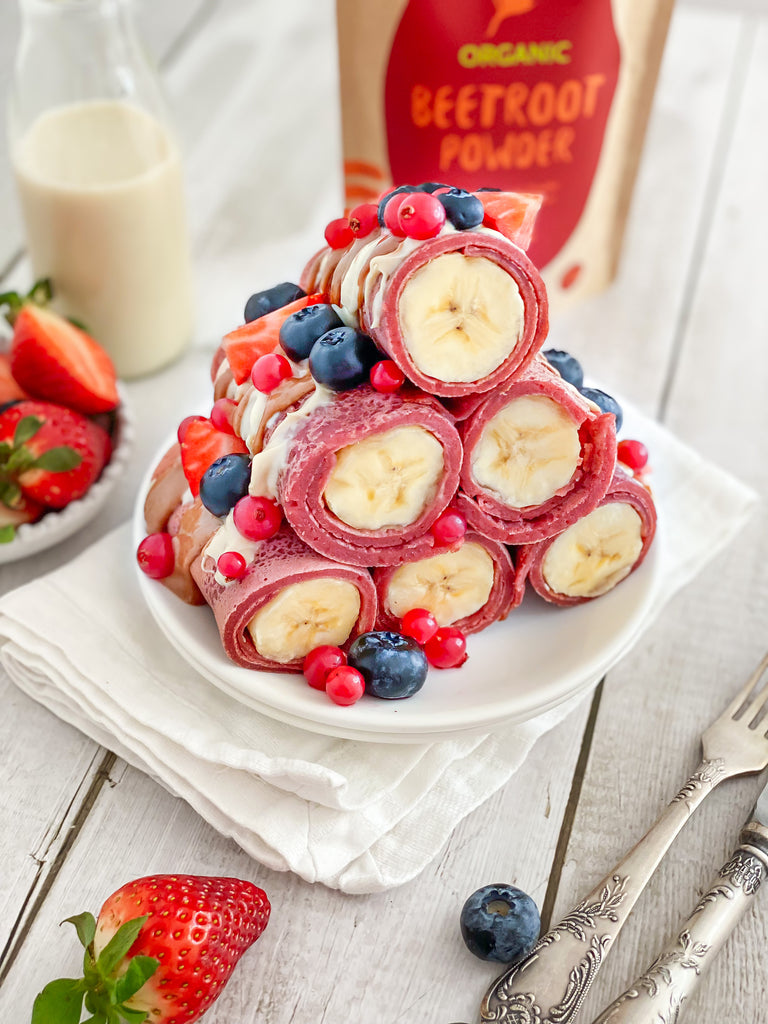 BEETROOT CREPE BANANA ROLLS