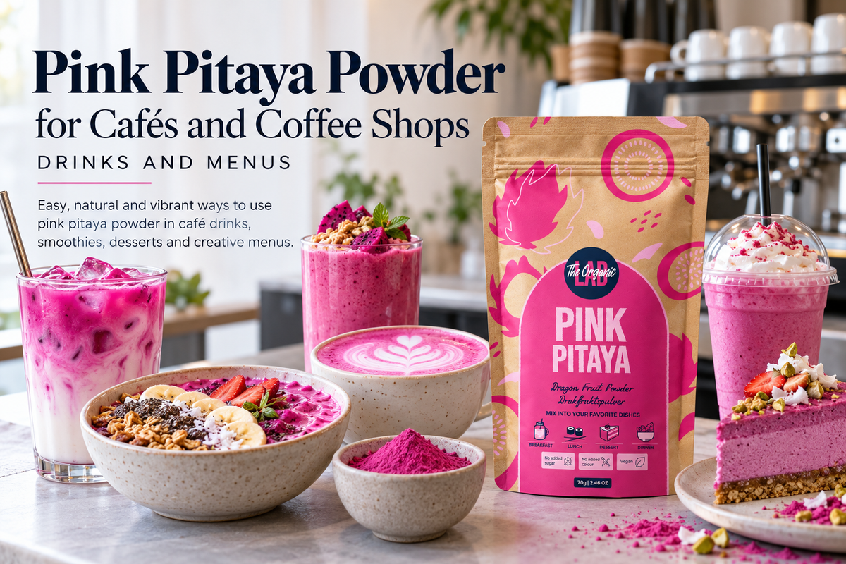 Pink Pitaya Powder for cafés and coffee shops – natural dragon fruit powder for pink lattes, smoothies, bowls and desserts