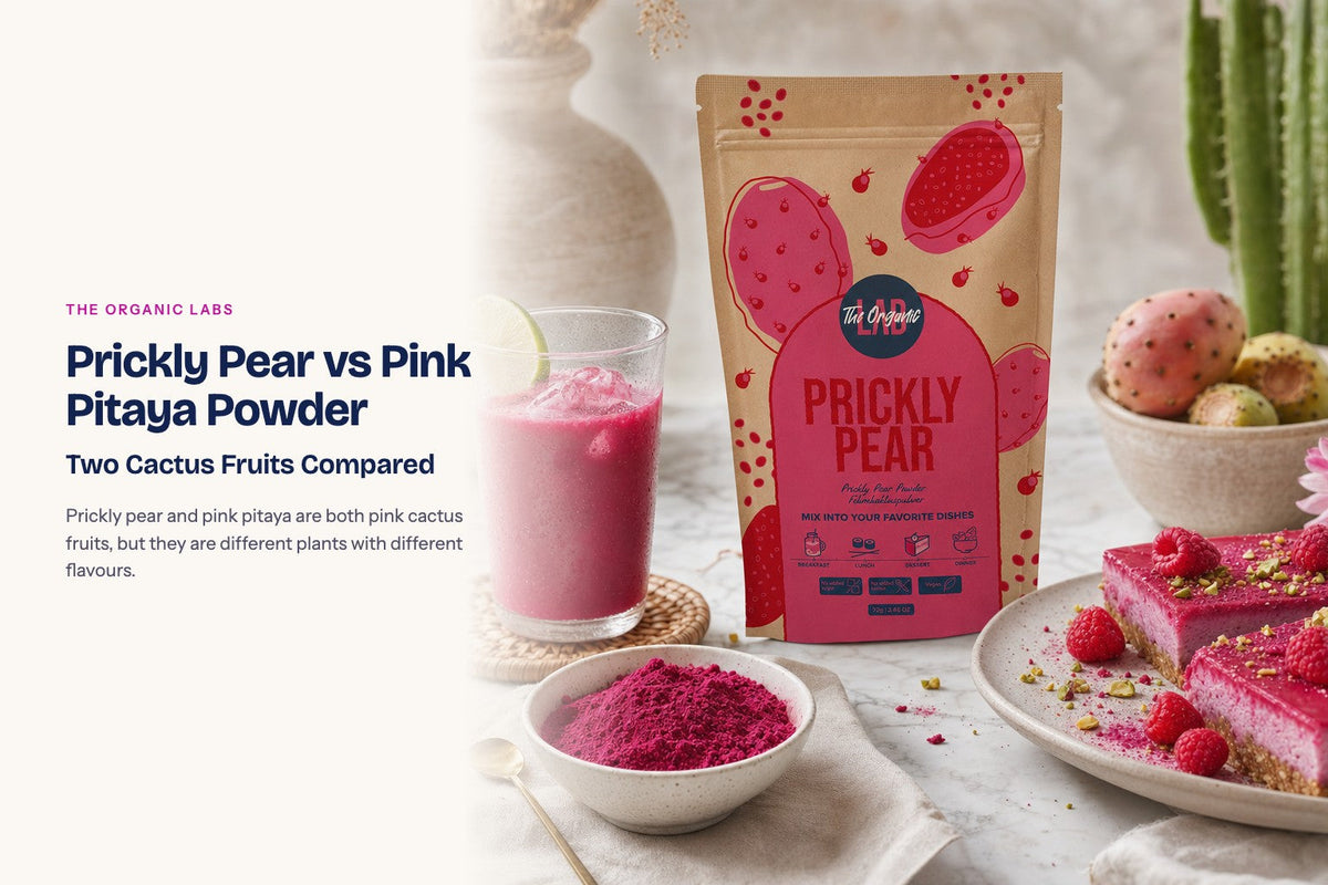 Prickly pear powder pack with drinks and desserts