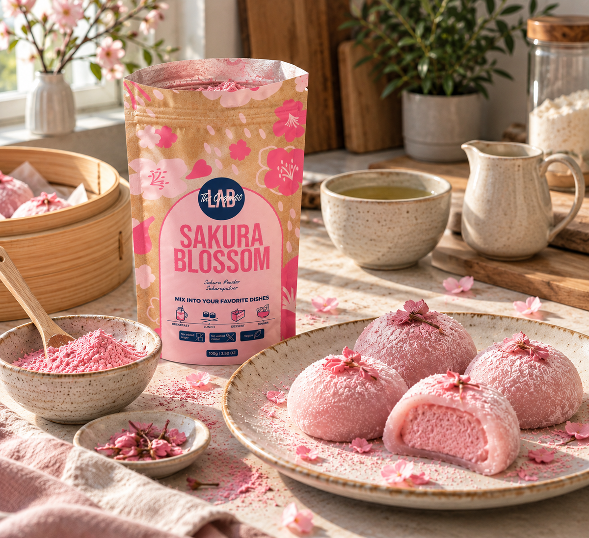 Homemade sakura blossom mochi