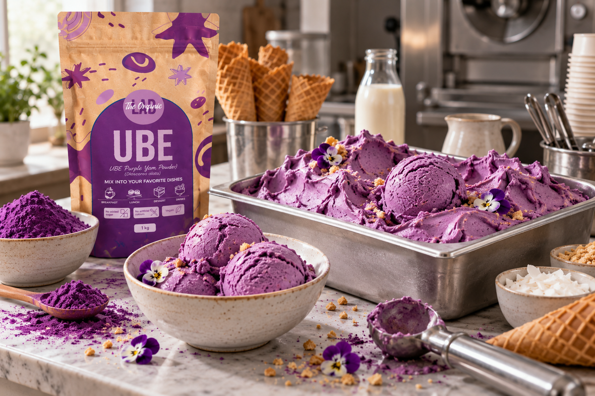 Ube powder for ice cream and gelato production with Ube Purple Yam Powder and frozen desserts