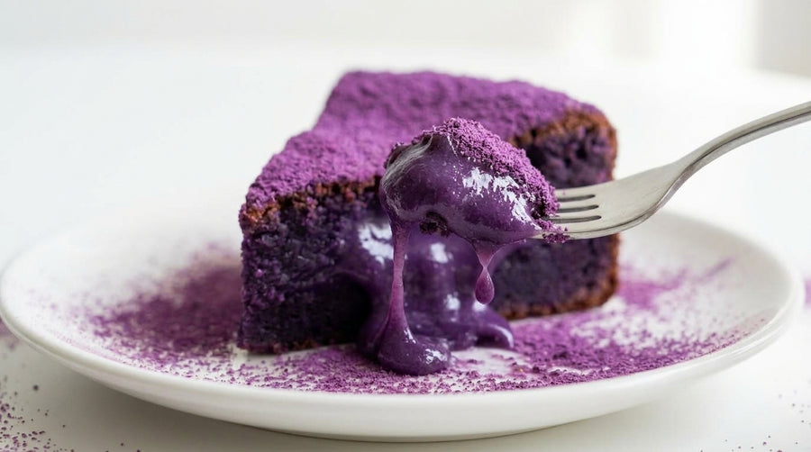 Molten Ube lava cake with creamy purple yam centre