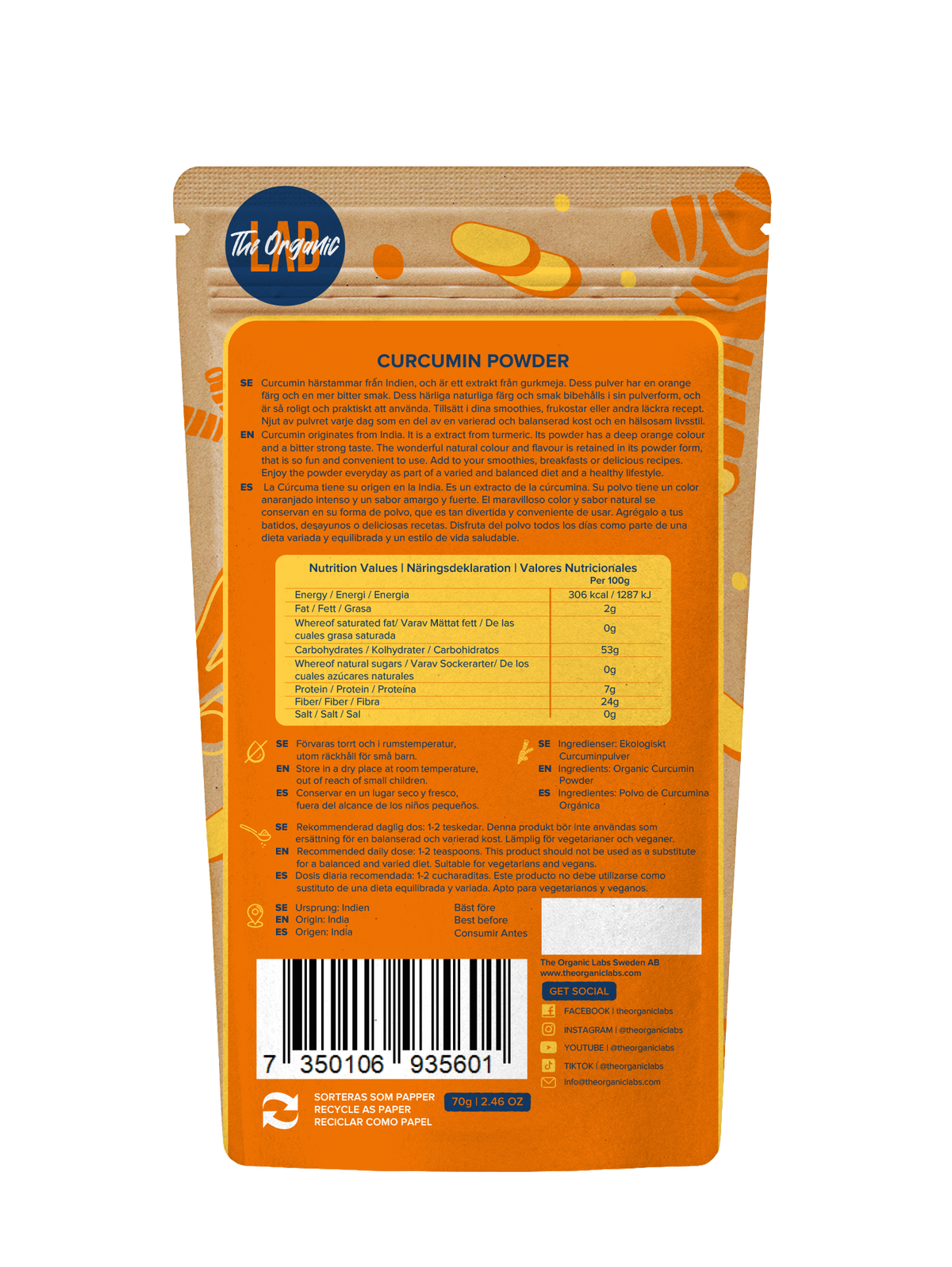 Organic Yellow Curcumin Powder 70g