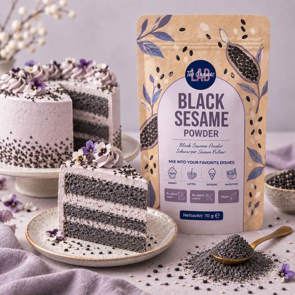 Layered black sesame cake made with black sesame powder