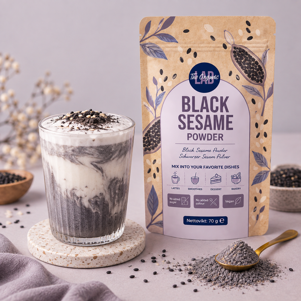 Black sesame latte with milk foam, made with black sesame powder