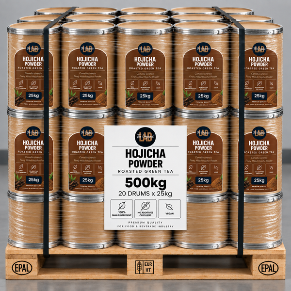 Pallet of hojicha powder, 500 kg in 20 drums of 25 kg