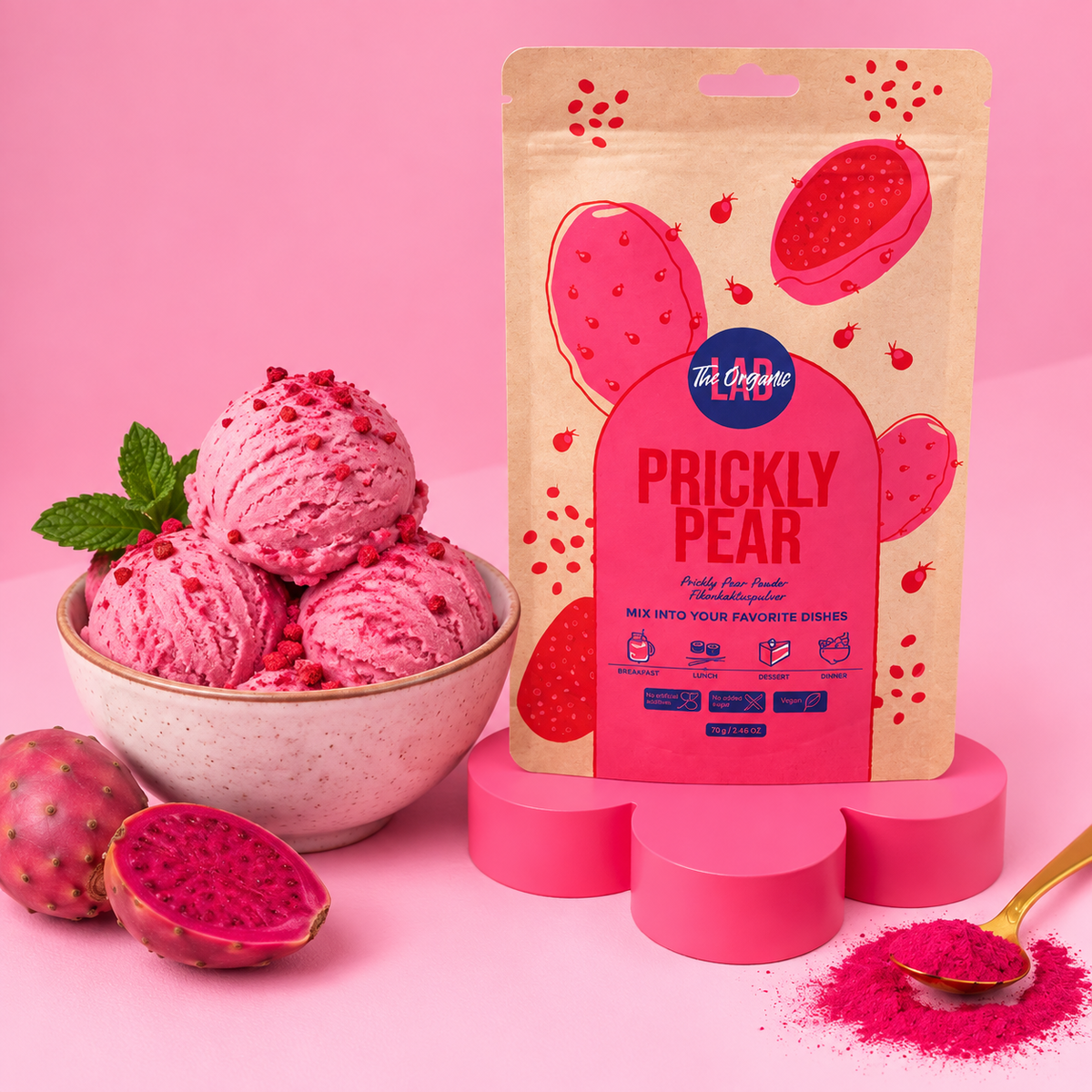 Prickly pear ice cream made with bulk Opuntia ficus-indica powder – supplier Europe