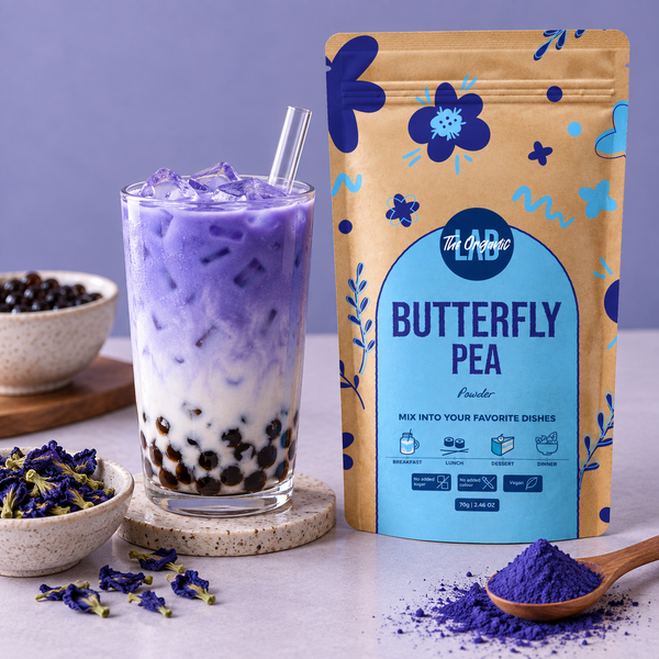 Butterfly pea bubble tea with tapioca pearls