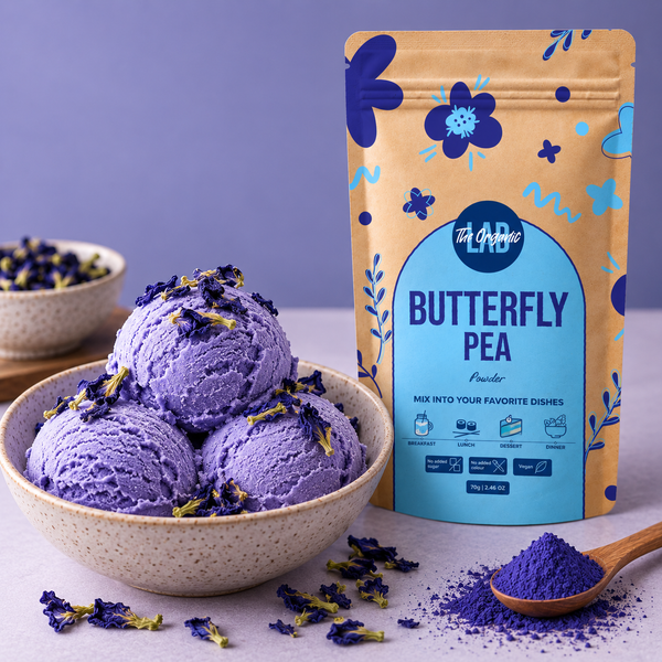 Blue butterfly pea ice cream made with butterfly pea flower powder