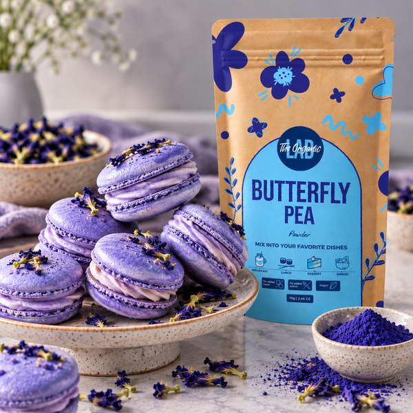 Butterfly pea macarons made with butterfly pea flower powder