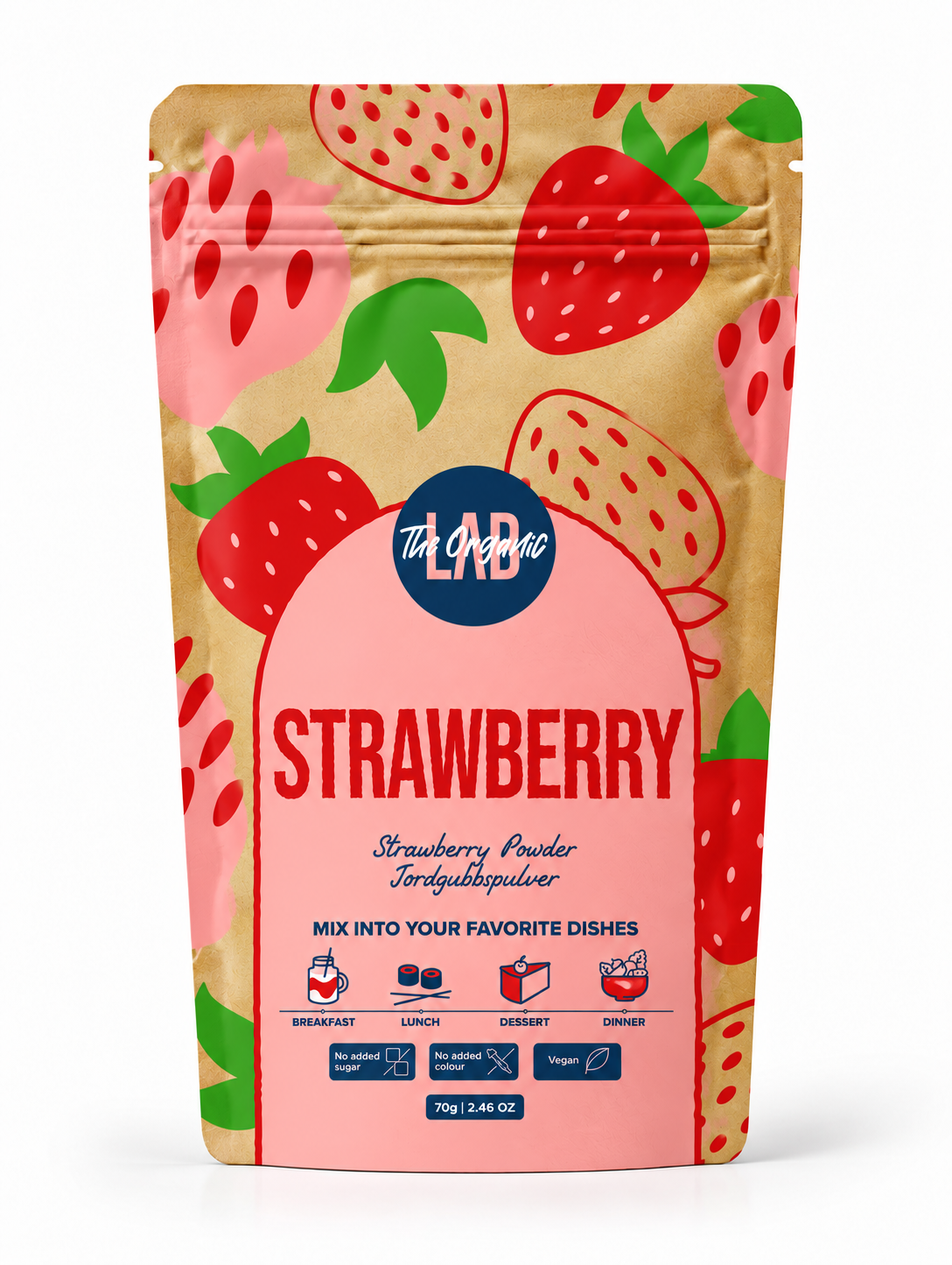 Strawberry Powder 70 g pouch by The Organic Labs