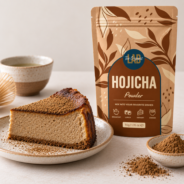 Hojicha cheesecake made with roasted green tea powder
