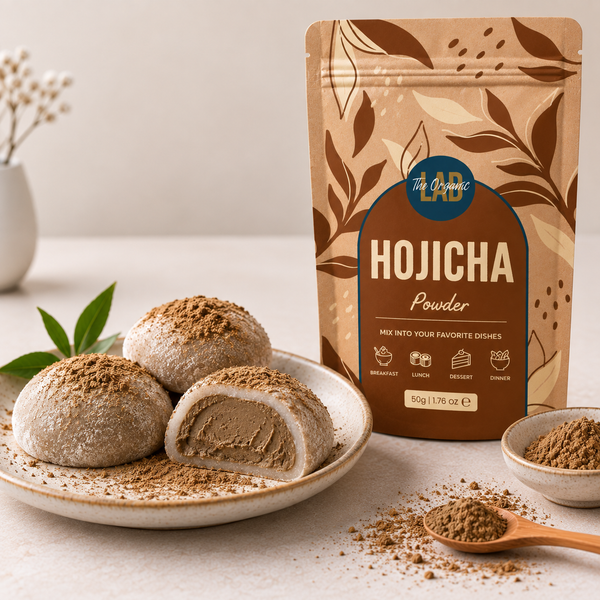 Hojicha mochi made with roasted green tea powder