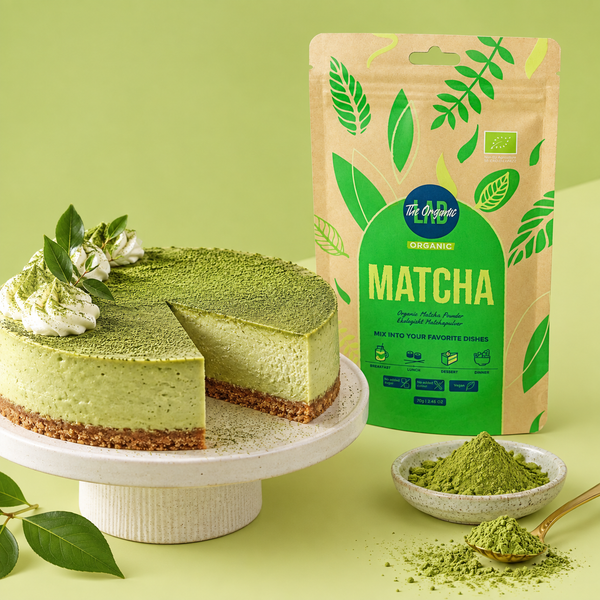 Matcha cheesecake made with organic matcha powder