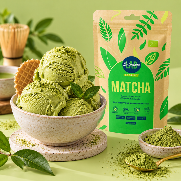 Matcha ice cream made with organic matcha powder