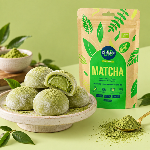 Matcha mochi made with organic matcha powder