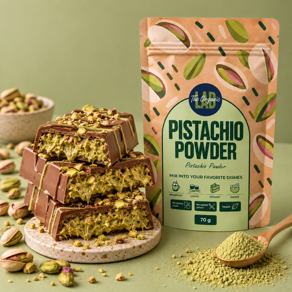 Chocolate bars with a pistachio filling made with pistachio powder