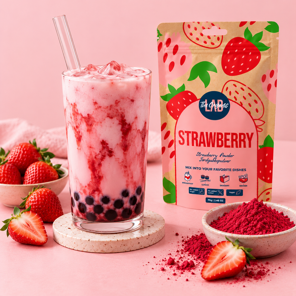 Strawberry bubble tea made with freeze-dried strawberry powder