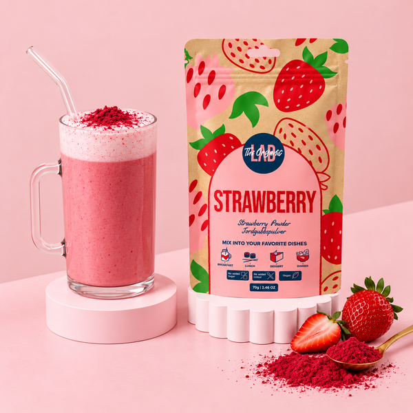 Strawberry milkshake made with freeze-dried strawberry powder