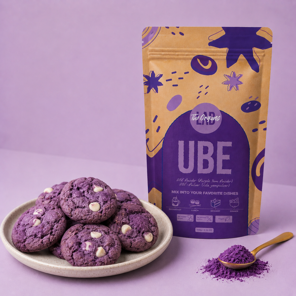 Ube white chocolate cookies made with ube powder