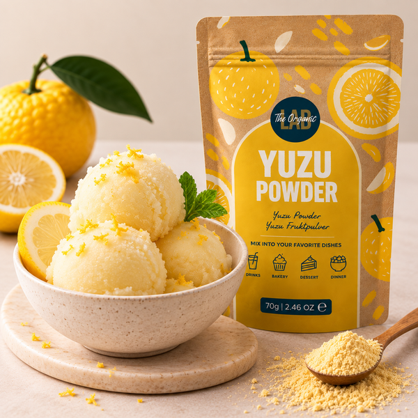 Yuzu ice cream made with yuzu fruit powder