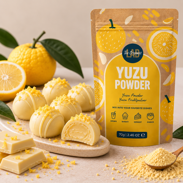 White chocolate yuzu truffles made with yuzu powder